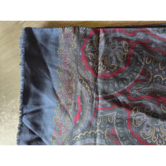 Vintage Blue Red Paisley Scarf Silk Wool Lining - Picture 4 of 4